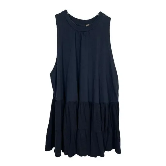 Free People Right On Time Tunic Top XS Black Sleeveless Oversized Tiered Boho - Picture 2 of 7